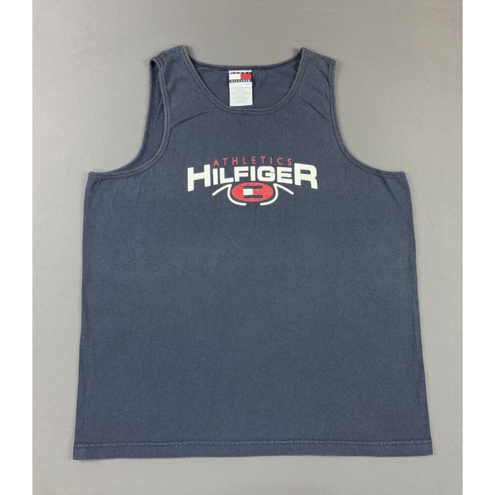 Vintage Y2K Tommy Hilfiger Athletics Navy Blue Tank Top Medium Streetwear Hype